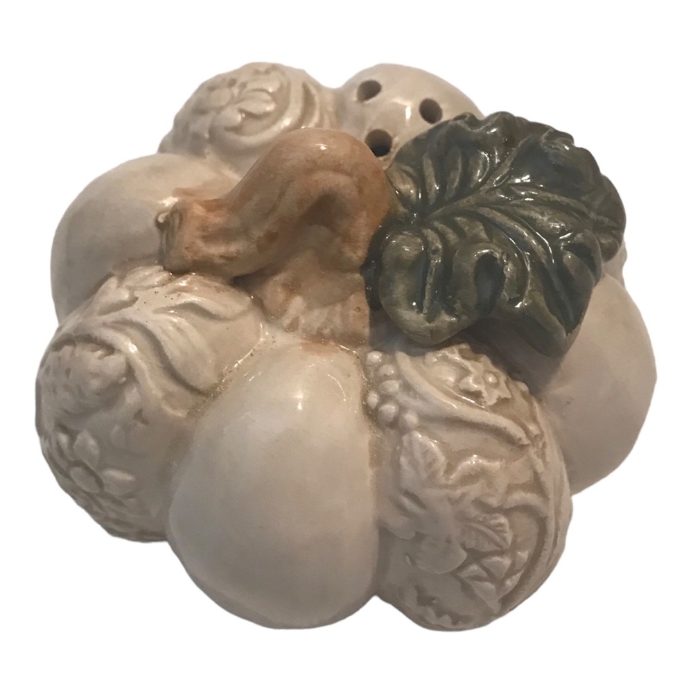 Antiqued White Pumpkin Salt and Pepper Set
